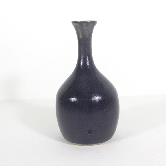 Vintage Signed Studio Pottery Bottle Neck Vase Blue - Picture 5 of 10
